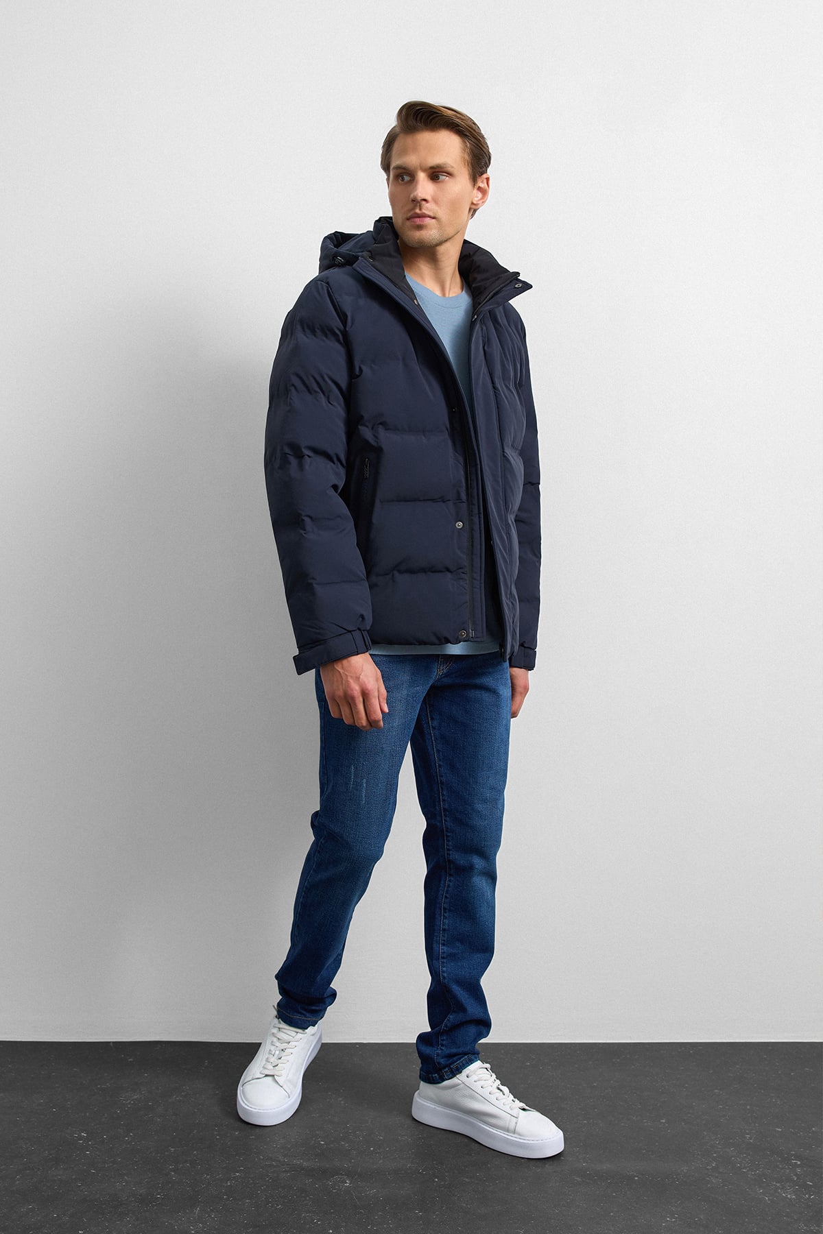 Lacivert Relaxed Fit Puffer Jacket