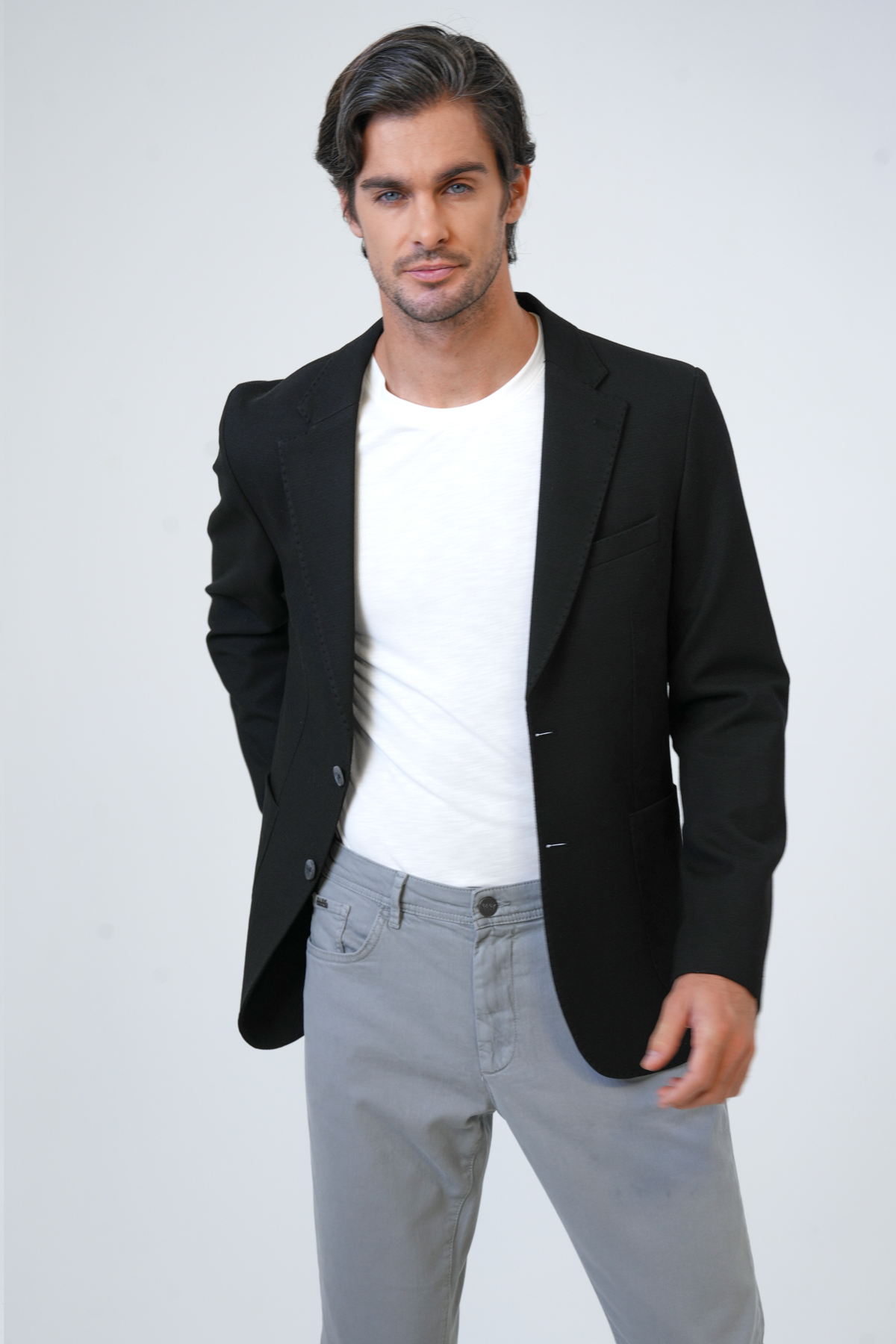 MONO YAKA ARMÜR DESENLİ ÇİFT YIRTMAÇ ASTARLI SLIM FIT CEKET