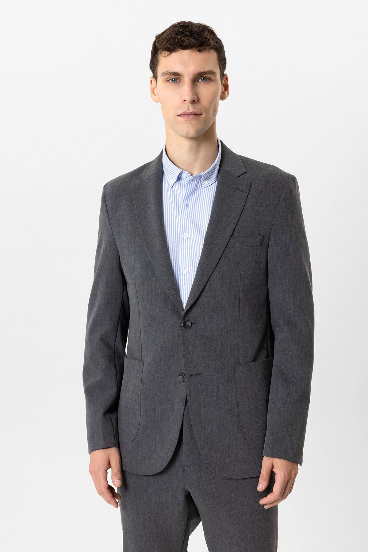 MONO YAKA ASTARSIZ ÇİFT YIRTMAÇLI SLIM FIT CEKET