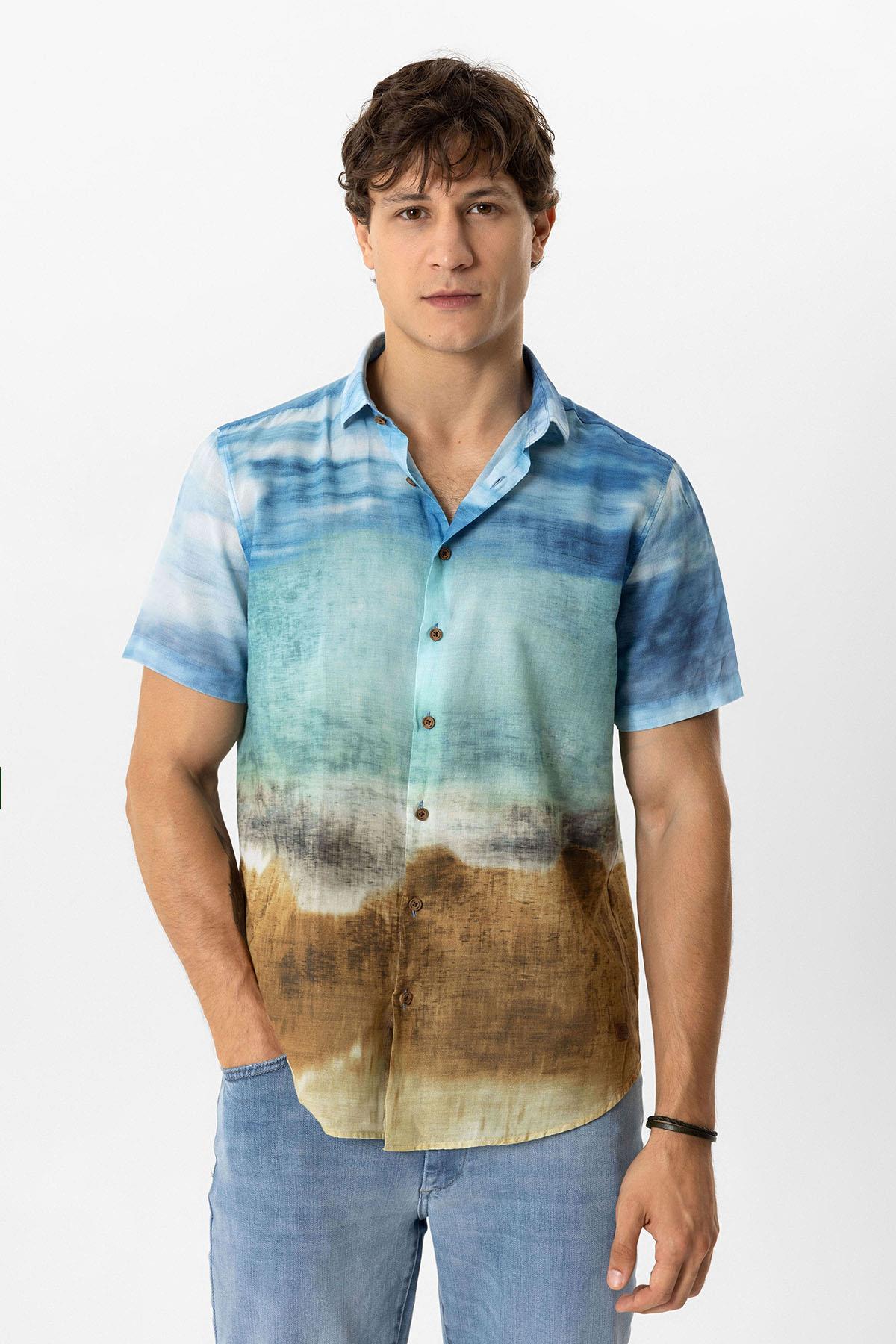 NORMAL YAKA DOKUMA GÖMLEK BASKILI