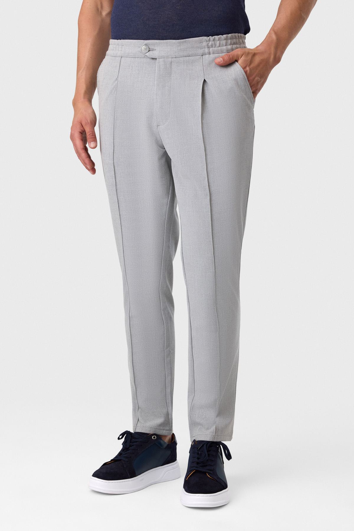 Pileli Nervürlü Gri Jogger Pantolon