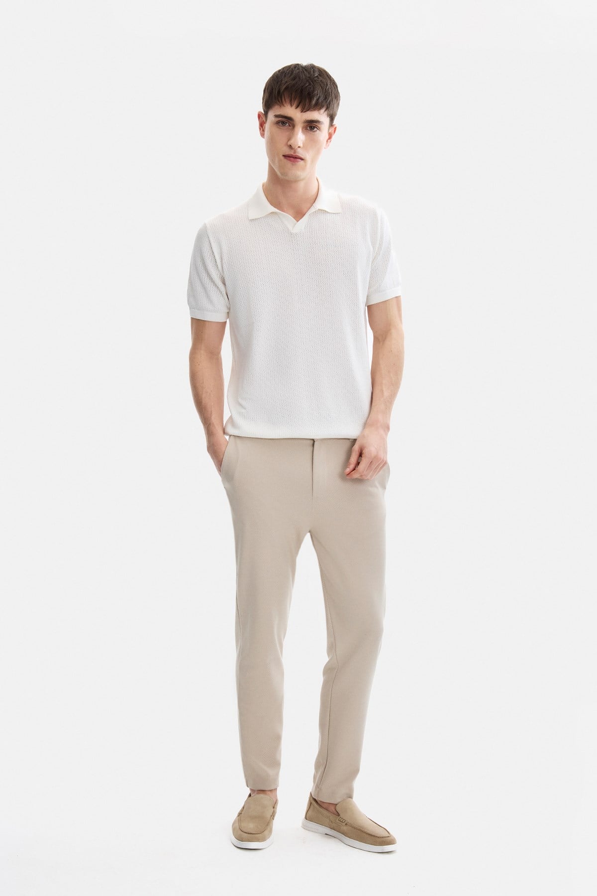 REGULAR FIT DIAGONEL JAKARLI ÖRME PANTOLON