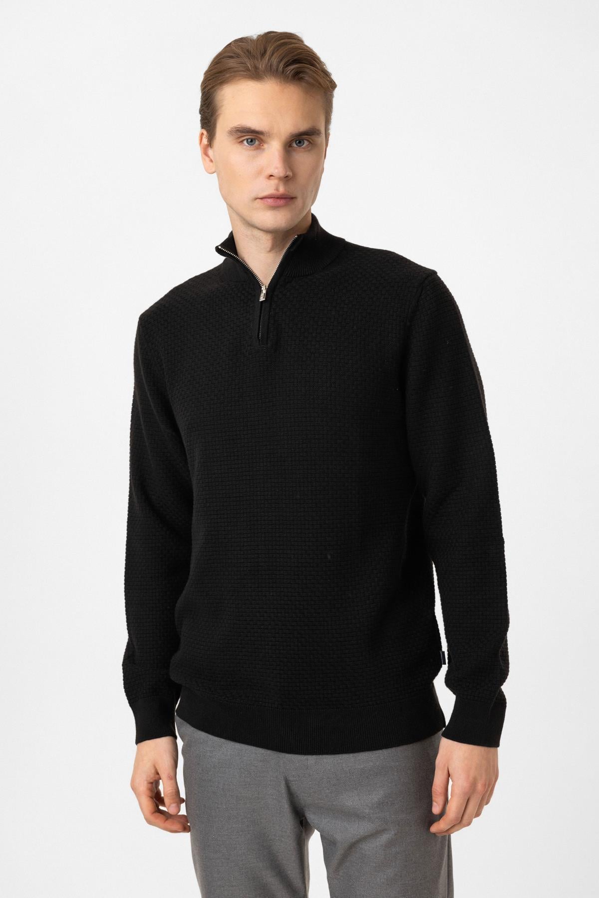 Regular Fit Fermuarlı Triko Kazak