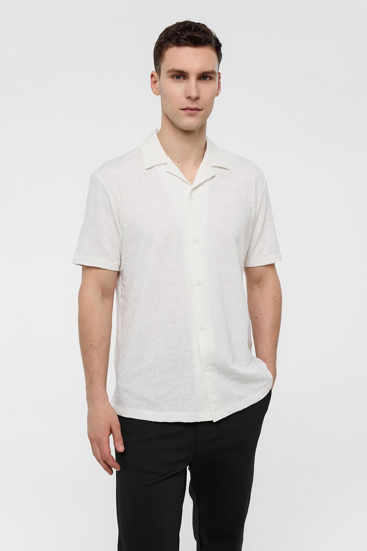 RELAXED FIT KÜBA YAKA ÖRME GÖMLEK