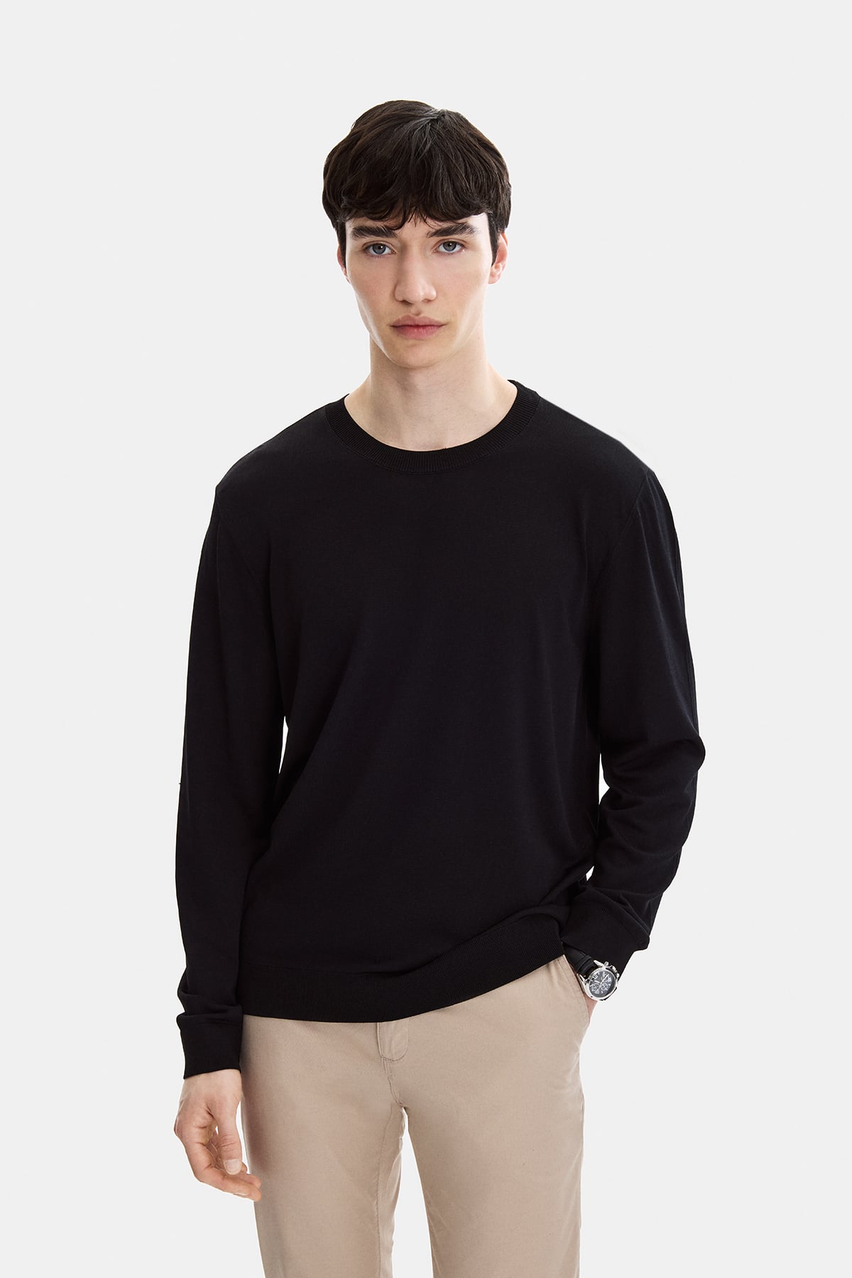 Siyah Regular Fit Bisiklet Yaka Mevsimlik Triko 