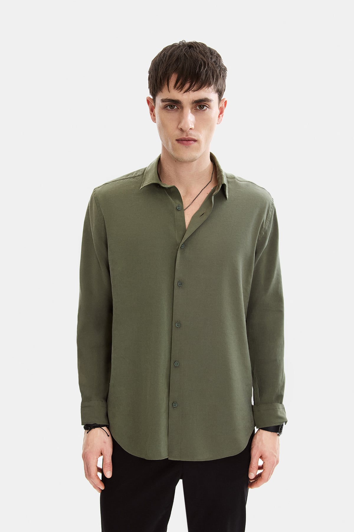 Yeşil Normal Yaka Comfort Fit Casual Gömlek 