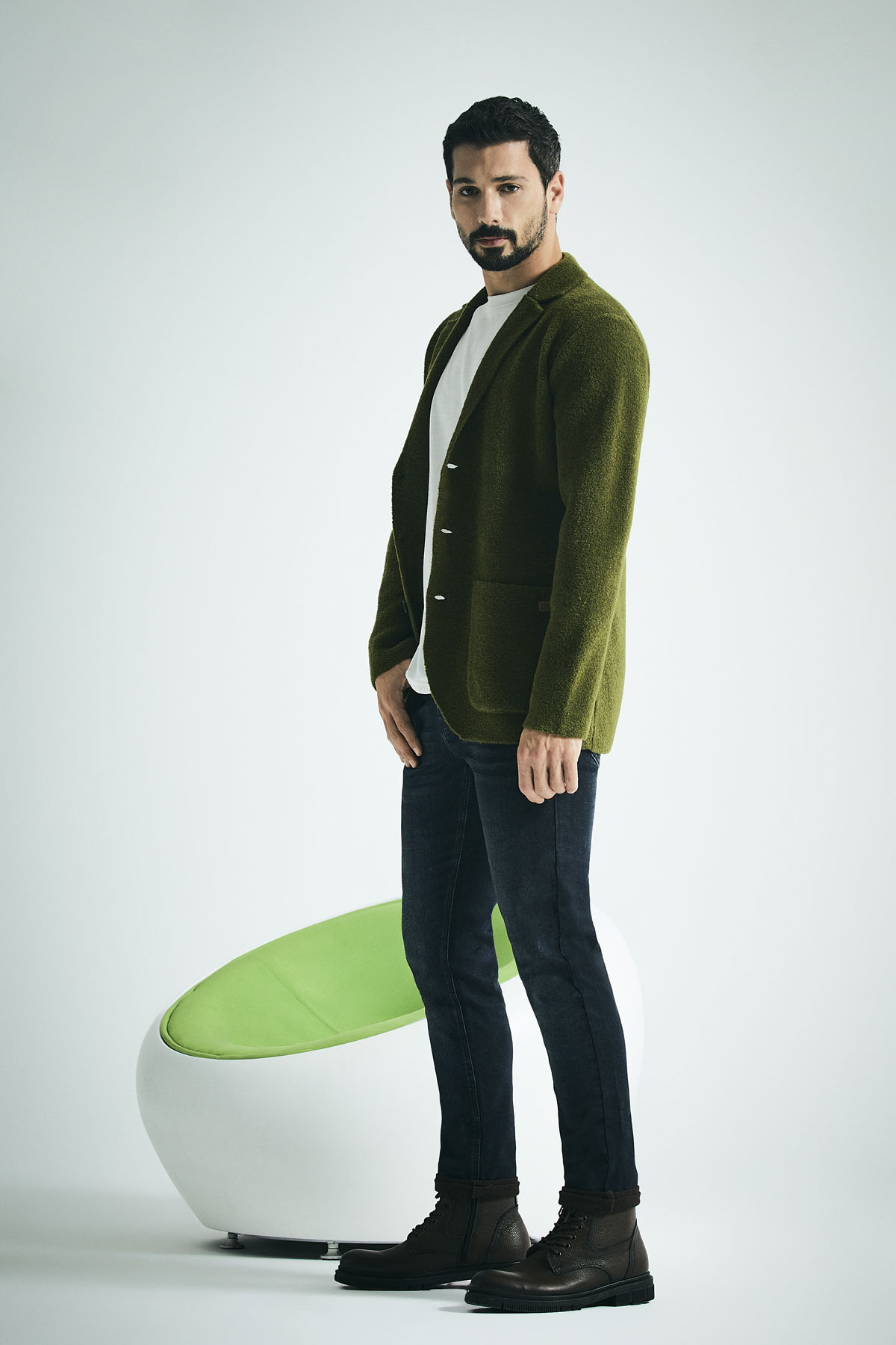 Yeşil Regular Fit Çelik Örgü Ceket