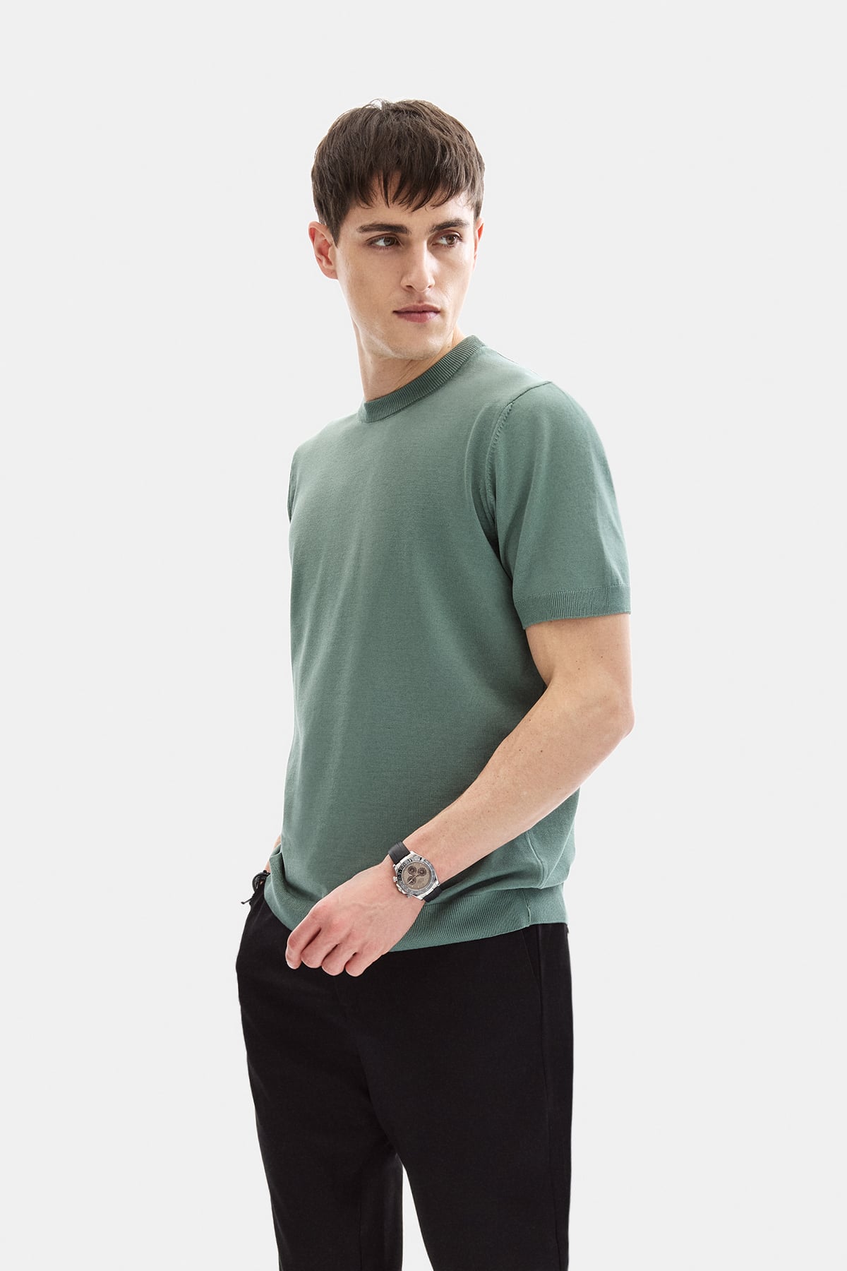 Yeşil Regular Fit Kısa Kol Triko Tişört