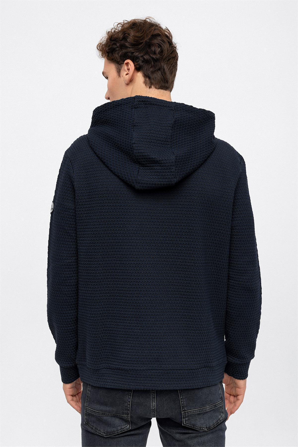 Lacivert Regular Fit Pamuklu Kapu onlu Sweatshirt