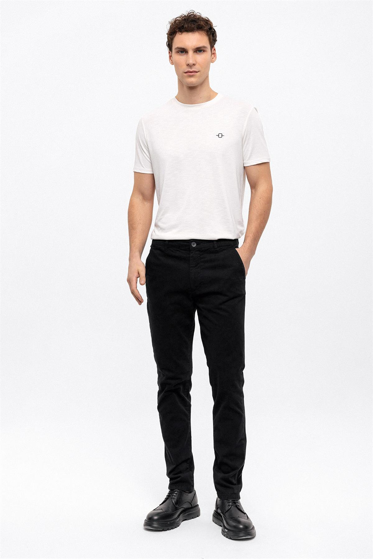 Siyah Slim Fit Pamuklu Chino Pantolon | Back&Bond