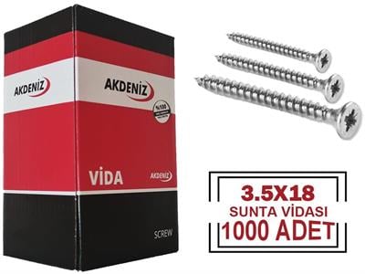 3,5x18 Sunta Vidası 1000 Adetsunta vidalarıAKDENİZSUNTA3,5X181PKT3,5x18 Sunta Vidası 1000 Adet