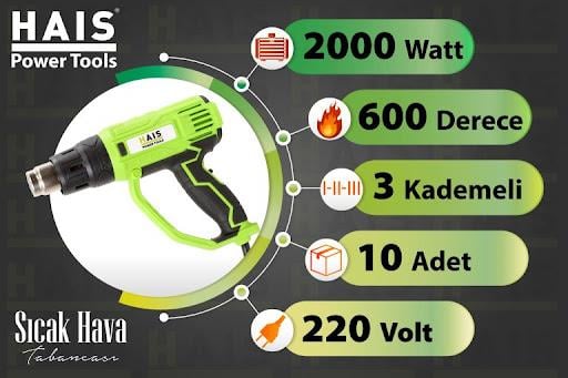 Hais HG12 Sıcak Hava TabancasıSıcak Hava TabancalarıHaisHG12Hais HG12 Sıcak Hava Tabancası