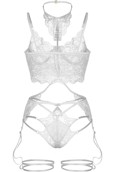YNT Beyaz Dantel Harnes Detaylı Seksi İç Çamaşırı 16018