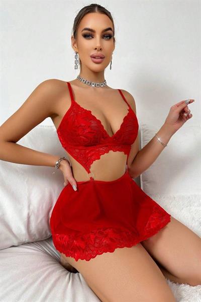 YNT Kırmızı  Valentines Tasarım Gecelik 18511