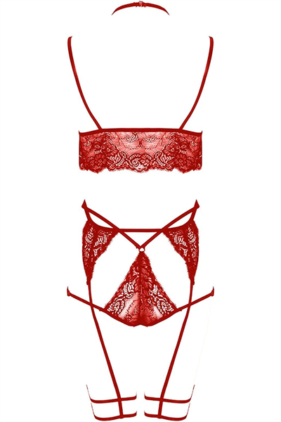 YNT Kırmızı Dantel Harnes Detaylı Seksi İç Çamaşırı 16026