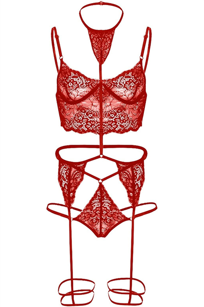 YNT Kırmızı Dantel Harnes Detaylı Seksi İç Çamaşırı 16026