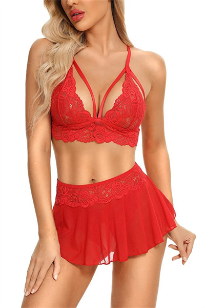 YNT Özel Bölgesi Açık Kırmızı Etekli Bralet Sütyen Takım 16016