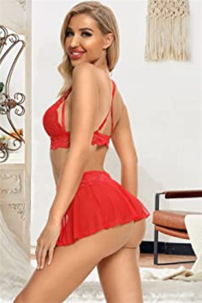 YNT Özel Bölgesi Açık Kırmızı Etekli Bralet Sütyen Takım 16016