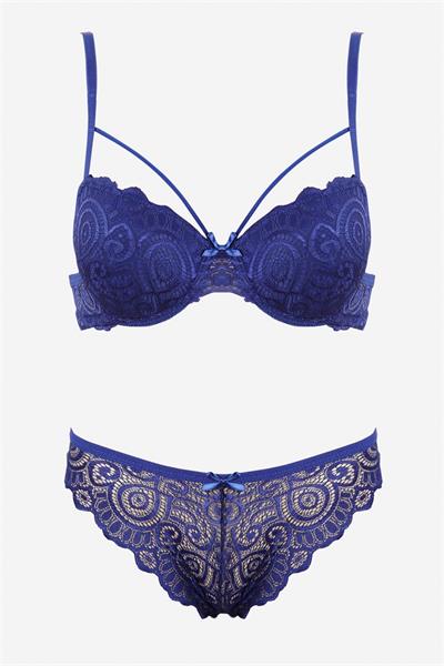 YNT Saks Dantelli Tek İp Detaylı Şık Sütyen Takım 19020