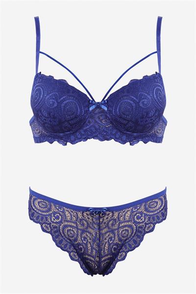 YNT Saks Dantelli Tek İp Detaylı Şık Sütyen Takım 19013