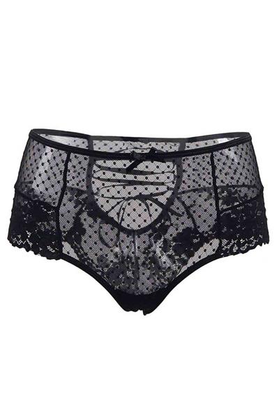YNT Siyah Dantel Puantiyeli Kurdeleli Fantazi Tanga 18006