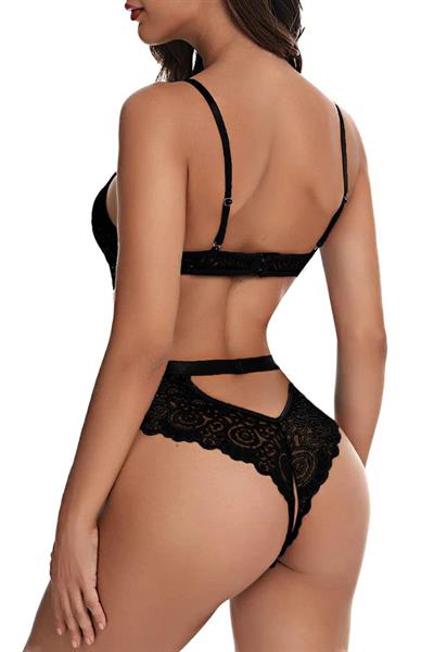 YNT Siyah Dantelli Özel Bölgesi Açık Babydoll Gecelik 15050