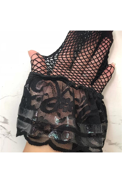 YNT Siyah Geniş Fileli Silikonlu Dantelli Jartiyer Çorabı 1112