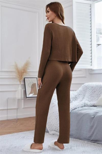 YNT Viskon Kahverengi 3 Lü Trend Crop Takım 7015