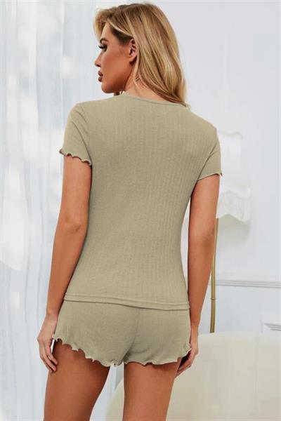 YNT Viskon Mint Yeşili Dantel Detaylı Kısa Kollu Şortlu Takım 7502