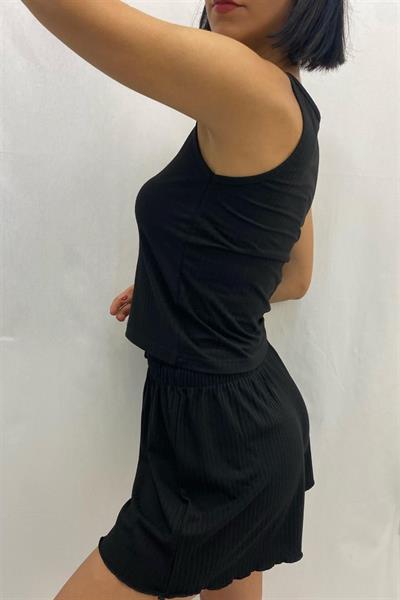 YNT Viskon Siyah Çok Rahat Şortlu Takım 7513