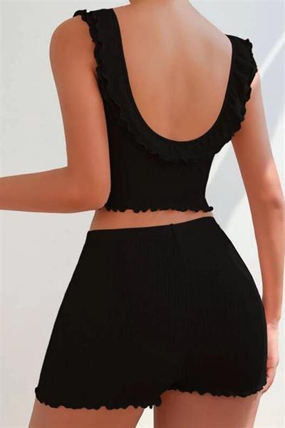 YNT Viskon Siyah Valonlu Şortlu Takım 7505