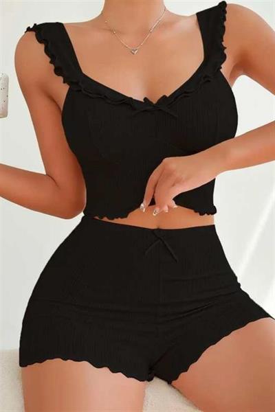 YNT Viskon Siyah Valonlu Şortlu Takım 7505