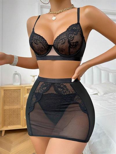 YNT  Siyah Dantel Detay İç Çamaşır Takım PR2369