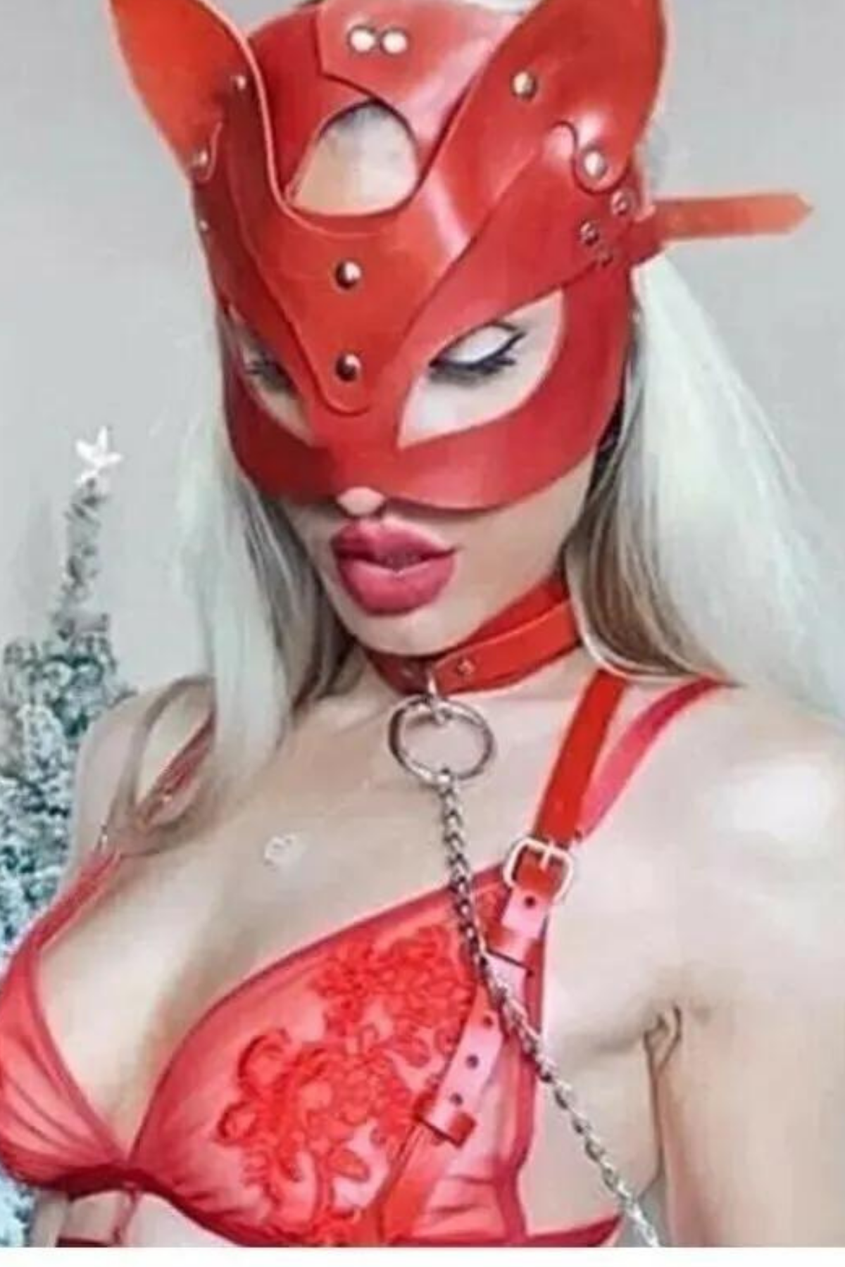 Bella Notte Kırmızı Fantezi Maske Tasma ve Kelepçe Seti GD-6054