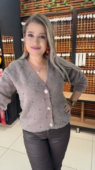 İNCİ DETAYLI VİZON ANGORA HIRKA