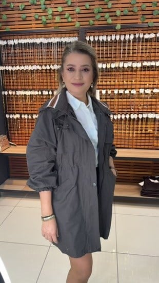 KAHVE RENGİ KAPÜŞONLU TRENÇKOT