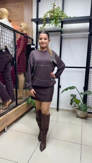 MODAL KAHVERENGİ TAŞLI SWEAT