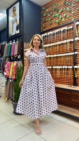 PEMBE PUANTİYELİ GÖMLEK ELBİSE