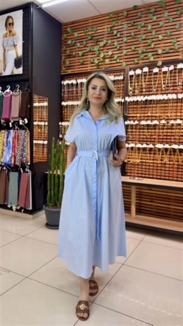 MAVİ UZUN GÖMLEK ELBİSE