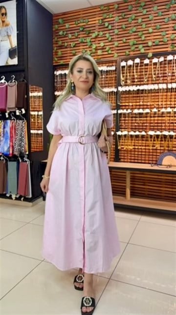 PEMBE UZUN GÖMLEK ELBİSE