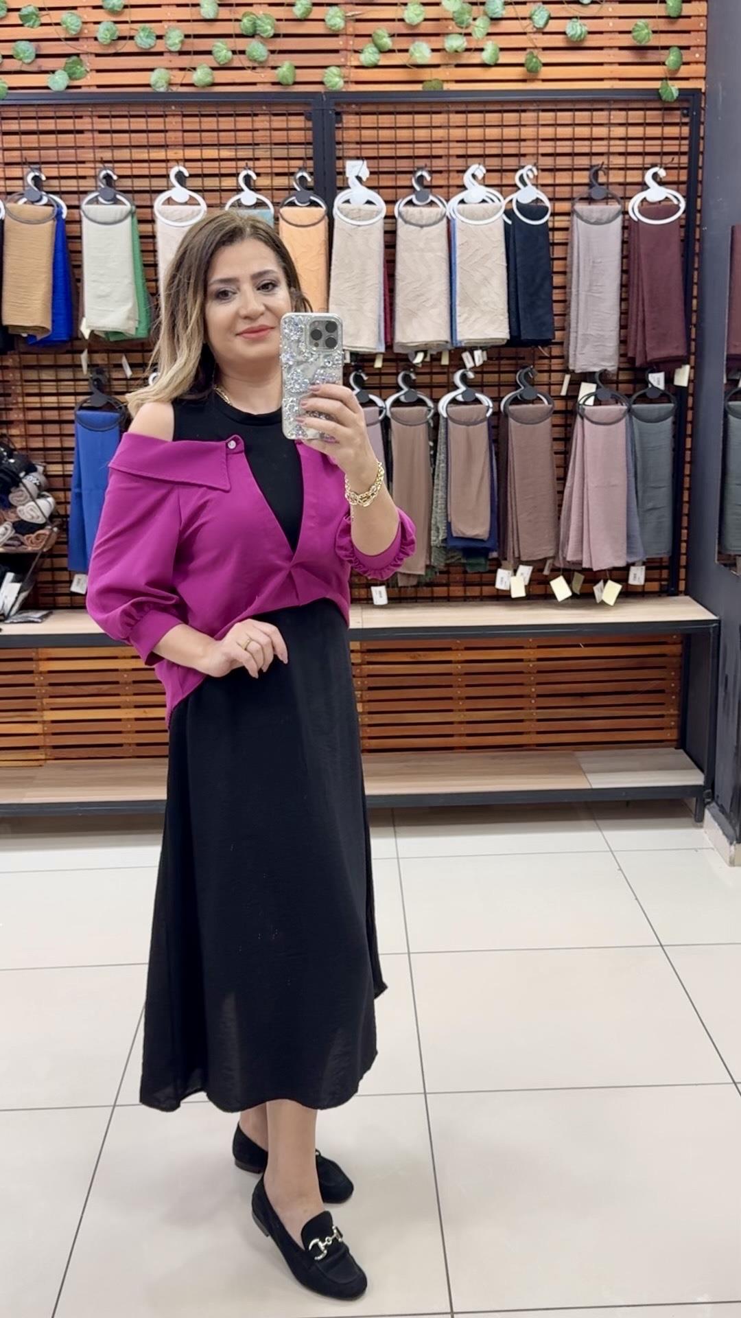 GÖMLEK DETAYLI FUŞYA ELBİSE