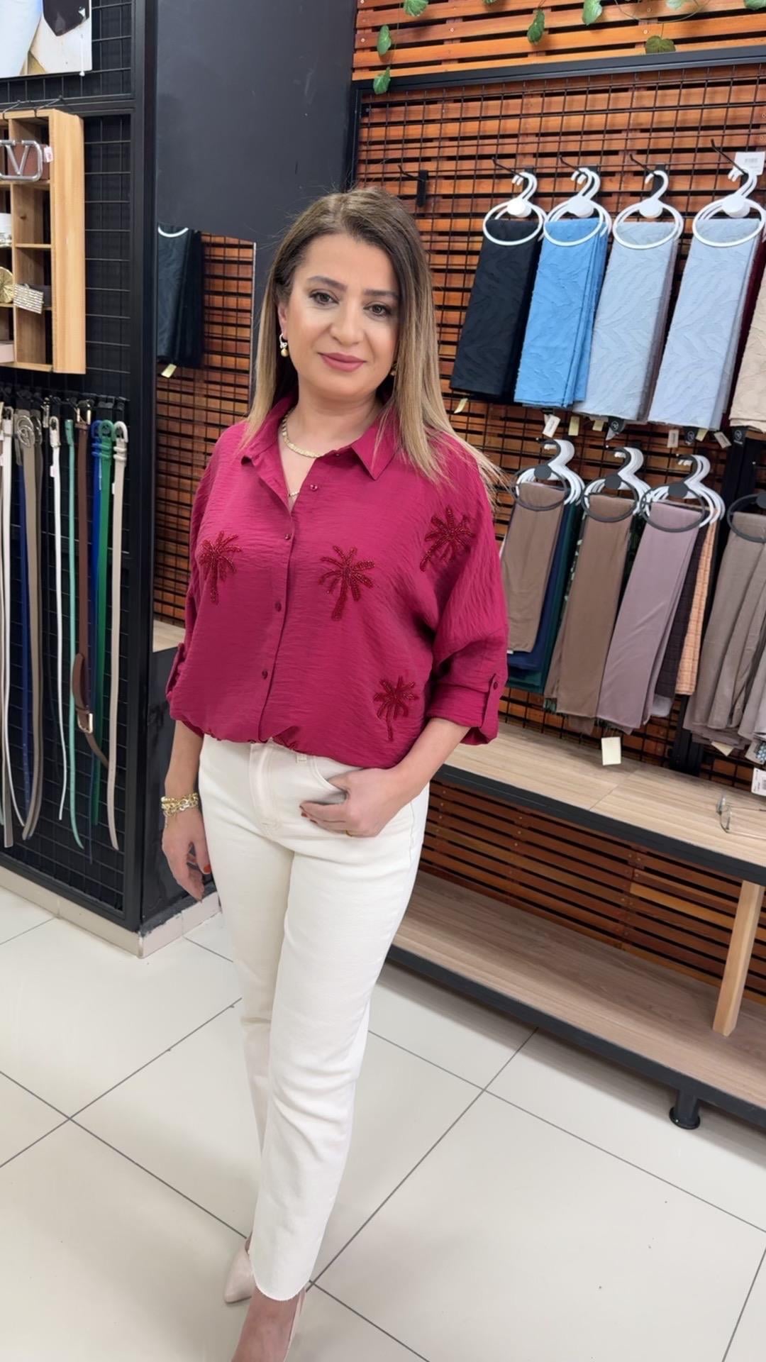 KETEN BORDO TAŞLI GÖMLEK