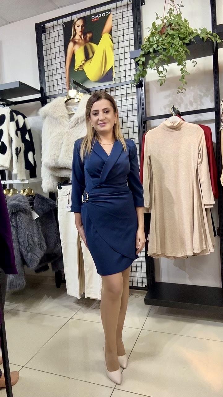 LACİVER KRUVAZE YAKA DRAPELİ KISA ELBİSE