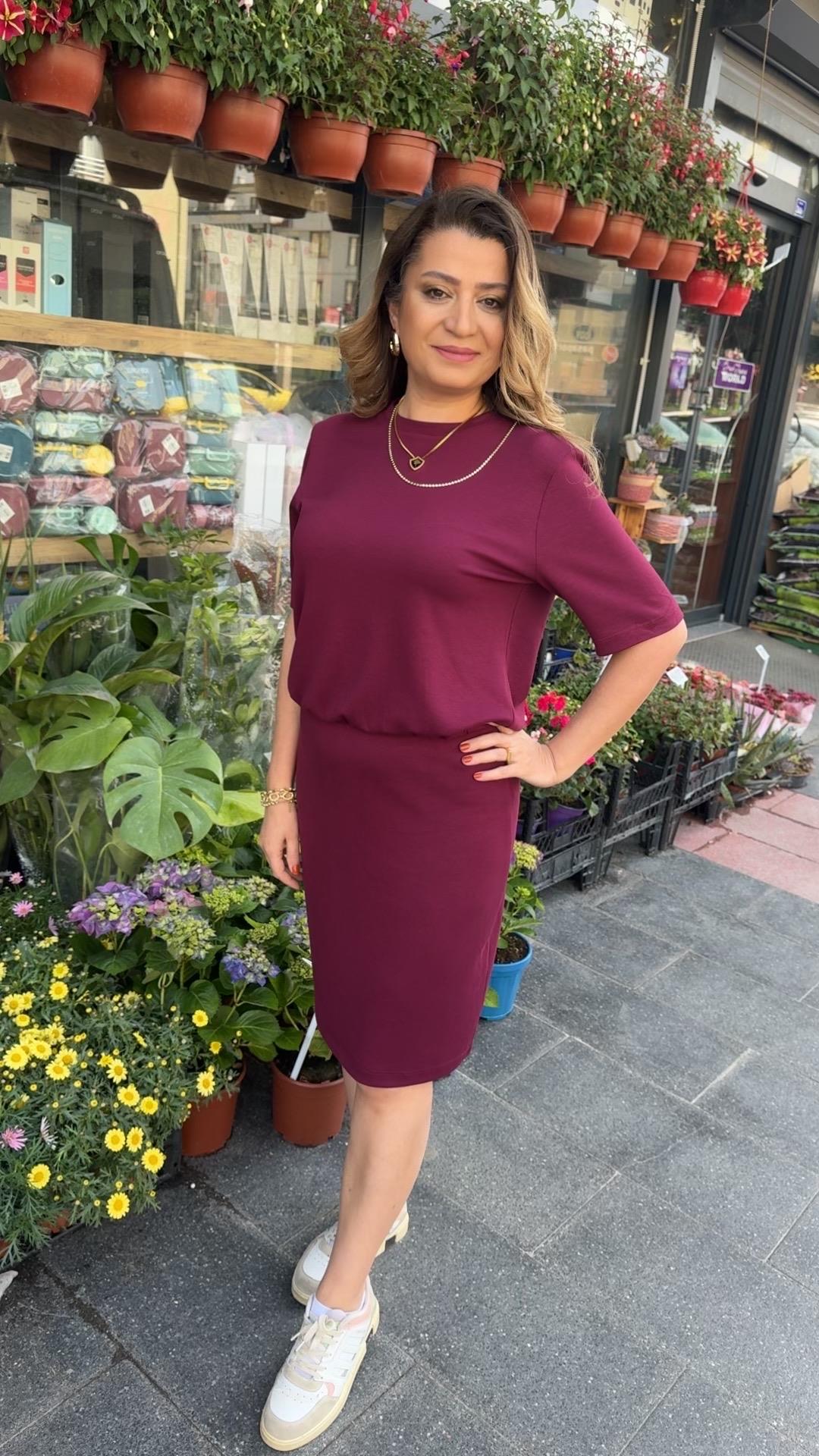 MODAL KUMAŞ BÜYÜK BEDEN BORDO ELBİSE