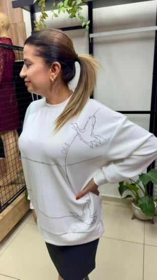 MODAL TAŞLI BEYAZ SWEAT