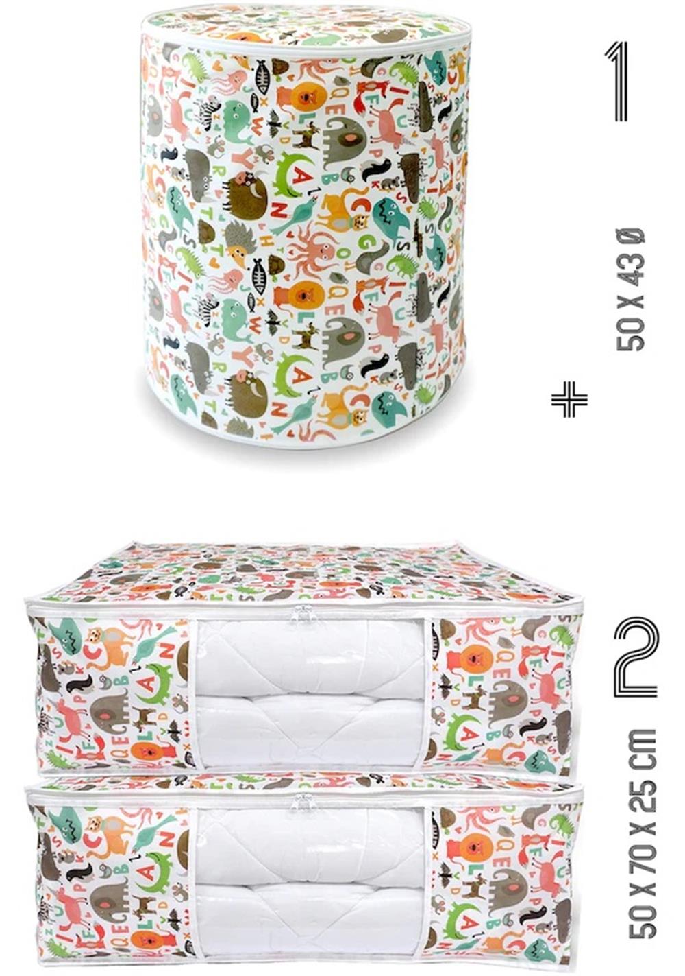 Vedsey Home Organizer3'lü Set 50x70x25 - 50x45 Çocuk Hayvan Baskılı Organizer Düzenleyici Set