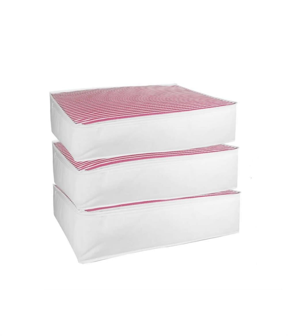 Vedsey Home Organizer3'lü Set Baza Altı Düzenleyici Büyük Boy Hurç Pembe Çizgili 70x50x25 Cm