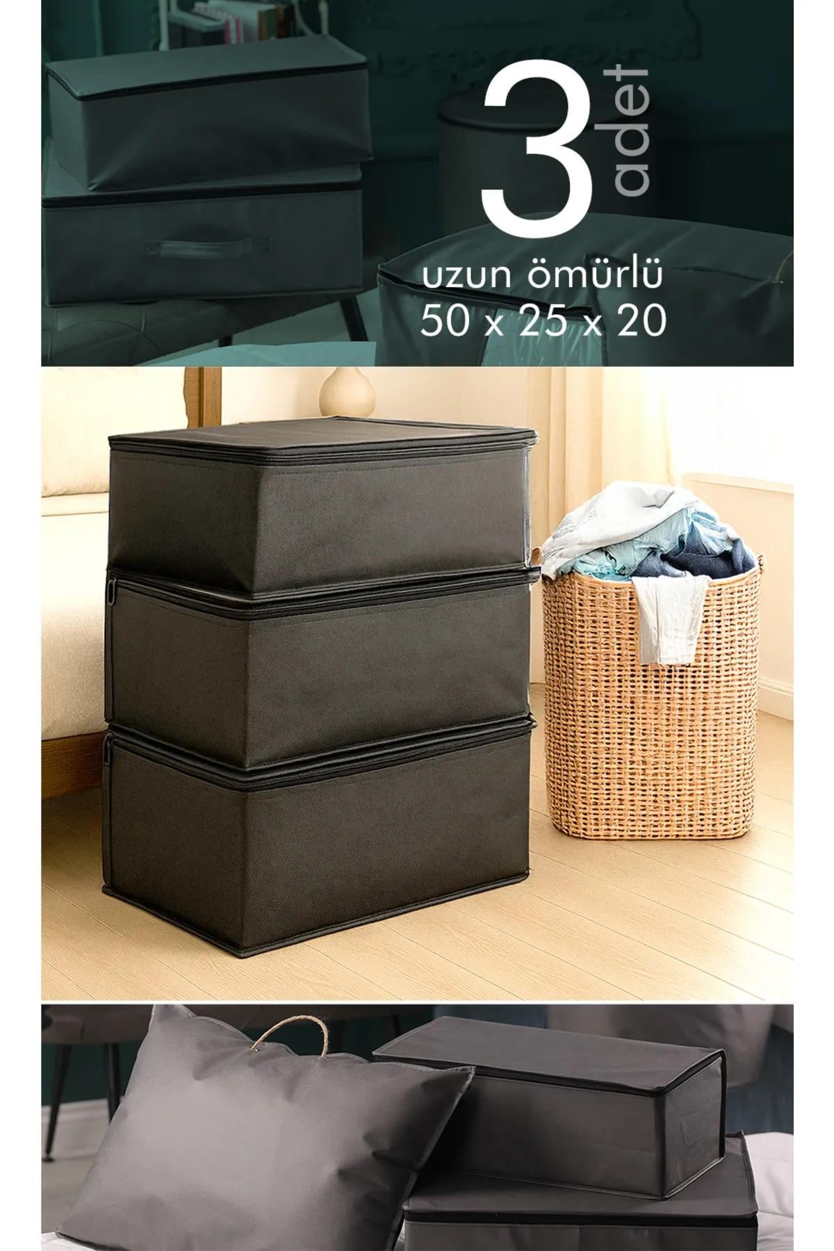 Vedsey Home Organizer3'lü Set Baza Altı Düzenleyici Küçük Boy Hurç Antrasit Gri 50x25x20 Cm