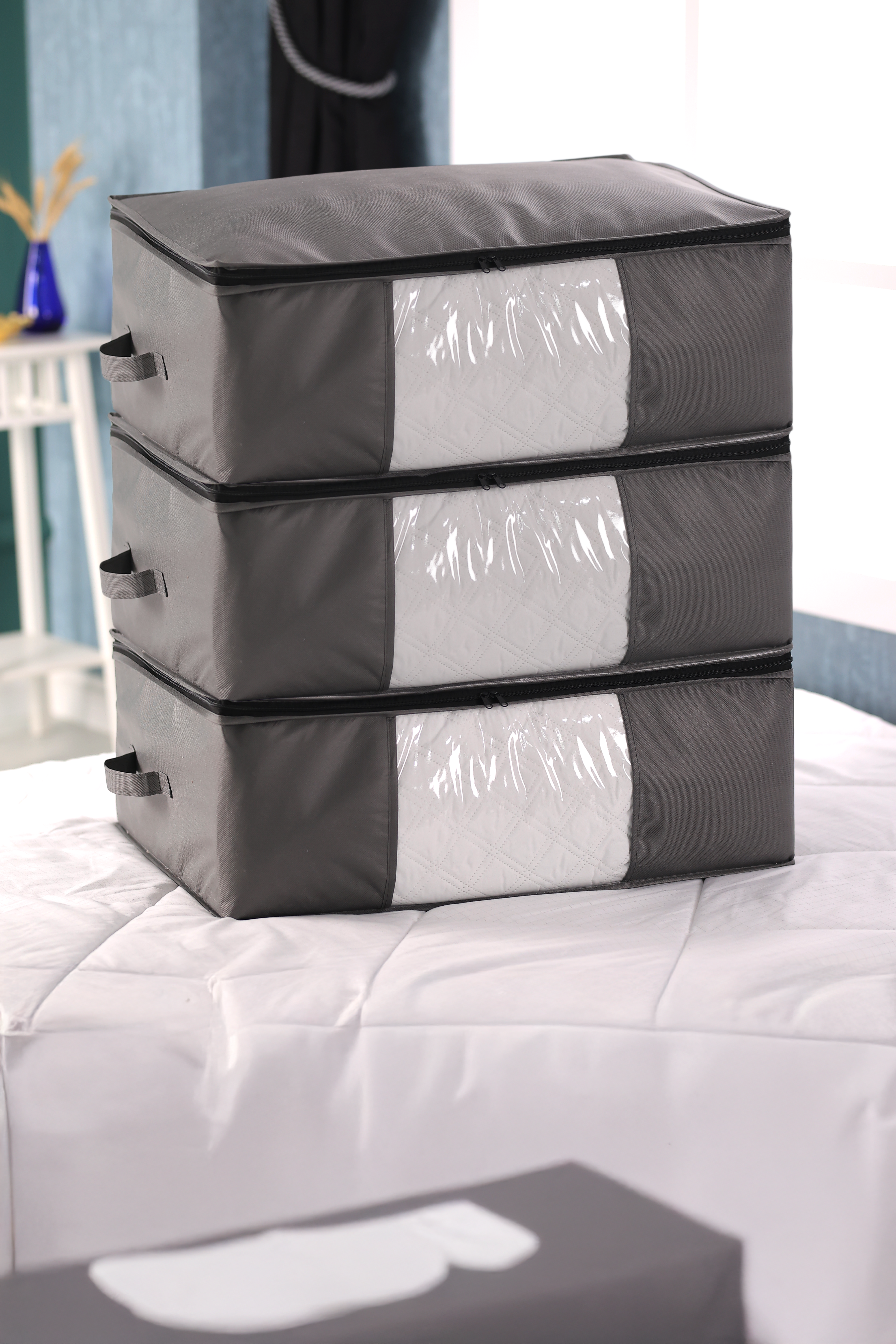 Vedsey Home Organizer3'lü Set Baza Altı Düzenleyici Pencereli Büyük Boy Hurç Antrasit Gri 70x50x25 Cm