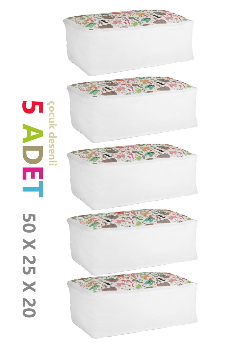 Vedsey Home Organizer5'li Set Baza Altı Düzenleyici Küçük Boy Hurç Sevimli Hayvan Desenli 50x25x20 Cm